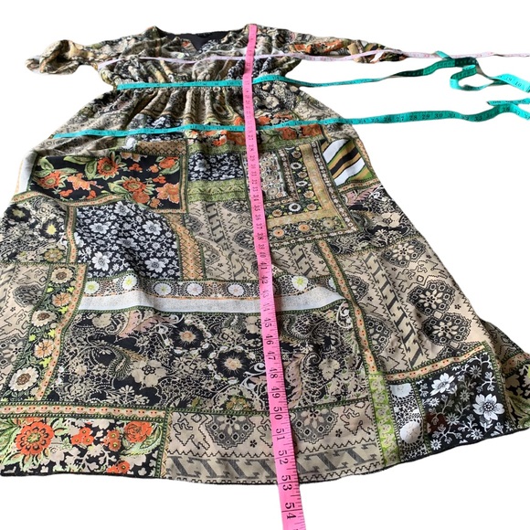 Enfocus Women Multicolor Patchwork Print 3/4 Sleeve Side Slits Midi Dress - Picture 7 of 11